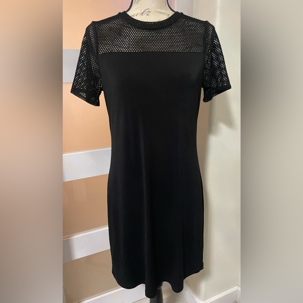 💎 MICHAEL Michael Kors black shift dress short sleeve midi SZ Small